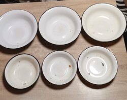 6 db-os Retro Szovjet Zománcozott Tál Készlet – Eredeti CCCP Jelzéssel (23-32 cm)
