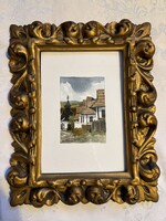 Watercolor painting by painter Ferenc Barsi, Hollókő