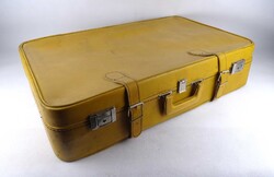 2A664 Retró nagyméretű sárga bőr utazó táska bőrönd koffer 17 x 46 x 74.5 cm
