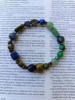 VaD teRméSzeT - férfi ásvány karkötő bronz leopárddal (aventurin, lapis, tigrisszem)