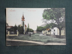 Képeslap,Beremend,Róm. kath. templom,utca látkép,részlet,1912-