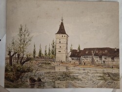 Baróthi (Baróthy) Károly, 1880, antik akvarell, városkép