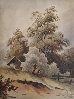 Baróthi (Baróthy) Károly, 1881, antik akvarell tájkép