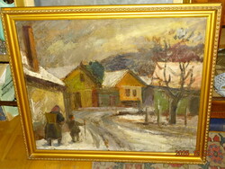 DOMBROVSZKY SZANISZLÓ ( BALASSAGYARMAT 1928 - ) : HEGYVIDÉKI HAVAS UTCÁN  1955