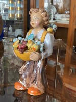 RÁHMER MÁRIA, JELZETT, ART DECO, GYÜMÖLCSÖS KERÁMIA LÁNY SZOBOR 20 CM