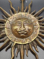 Vintage iparművészeti bronz napocska falidísz – Zodiákus és égtájak (19 cm)