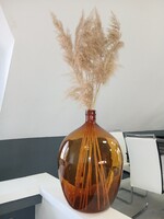 Nagyméretű demizson üvegballon sárga borostyán üveg dekoráció dísz váza tartó