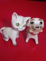 Retro mozgatható fejű kutya, macska porcelán / Eljegyzési gyűrű  tartó Hüttl gyárából