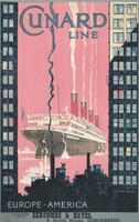 K.Shoesmith Cunard Line Europe Aquitania 1920 art deco reklám plakát reprint nyomat hajó New York