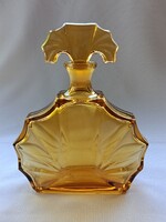 Art deco stílusú borostyánszínű üvegből öntött LIKŐRÖS ÜVEG / BUTELLA / BUTÉLIA dekoratív dugóval