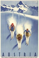 Ausztria 1940 Vintage osztrák turisztikai plakát reprint nyomat téli sport síelés síelők sípálya hó