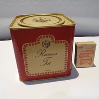Retro 2db rumos tea pléh doboz egy teli egy üres compack KHV pipere szocreál skála kávé a8