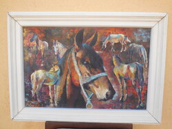 Lovas festmény  - Simon J . szignóval  , olaj - vászon , 75 x 52  cm - 88 x 62 cm