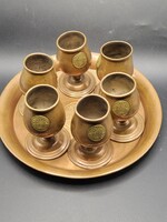 Vintage mexikói réz aperitif szett (6 db kehely + tálca) – Aztek naptár mintával