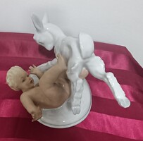 Schaubach kunst porcelán Puttócska kecskegidával