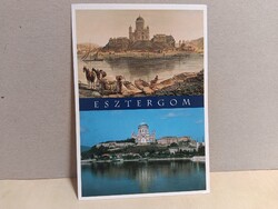 Esztergom alkalmi képeslap, régi és új látkép (Magyar Millennium 2001 pecséttel)