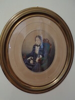 1854 akvarell női portré,ovális réz keretben