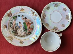 Kahla lüszteres német porcelán reggeliző kávés teás szett 3 részes csésze csészealj kistányér angyal