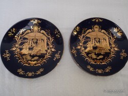 TÁNYÉR -2 db - PORCELÁN - KOBALTKÉK - ARANYOZOTT - KÉZZEL FESTETT - 20 x 3 cm - HIBÁTLAN