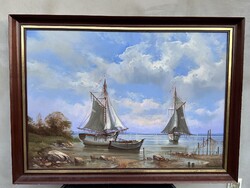 Radnai József – Vitorlások | Eredeti olajfestmény | 70×100 cm