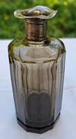 Ritka 1930-as évekbeli csiszolt üveg likőrös / pálinkás szett dugóval, 6 pohárral