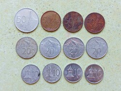 Szlovákia 12 db Különböző Érme 10 20 50 Halierov 1993-2002