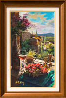Adilov Alim eredeti olajfestmény 50×30 cm – Egy pohár Toszkána – Mediterrán tájkép