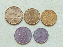 Görögország 5 db Különböző Érme 5 10 20 50 Drachma 1976-1992