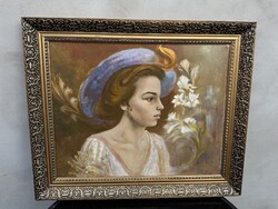 Kalcsó József – Portré virággal | Eredeti olajfestmény | 40×50 cm