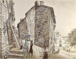 VÁCLAV FIALA (Prága 1896 – Prága 1980) Assisi utcarészlet a Szent Ferenc-bazilikával