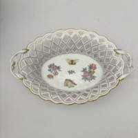 MAKULÁTLAN!!! Herendi porcelán Viktória mintás nagy méretű füles áttört kosár 1. osztályú jelzéssel