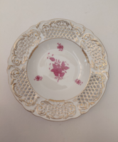 Hibátlan! Herendi porcelán rózsaszín Apponyi mintás áttört szélű tányér/ falitál
