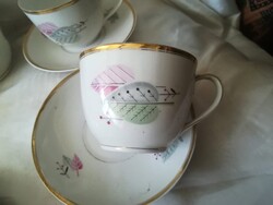 Hollóházi porcelán teás csésze+alj+cukortartó
