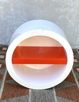 KEREK, MODERN KÖR ALAKÚ, OLASZ DESIGN POLC VAGY ASZTAL, FEHÉR, NARANCS SZÍNŰ 61 X 30 CM