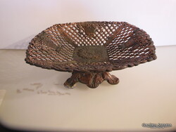 ASZTALKÖZÉP - KÍNÁLÓ - BRONZ - RÓZSA MINTA - ANTIK - 20 x 20 x 10 cm - CSIPKE HATÁSÚ - HIBÁTLAN