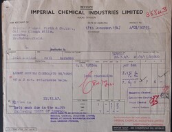 1947 Imperial Chemical Industries (ICI) eredeti számla – Anglia – vegyipari dokumentum