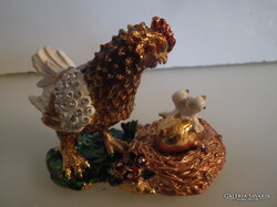 ÉKSZERTARTÓ -GYŰRŰTARTÓ - 27 dkg  - ÚJ  -  ARANYOZOTT - KRISTÁLYPÖTTYÖK - TŰZZOMÁNC  - 10 x 7 x 7 cm