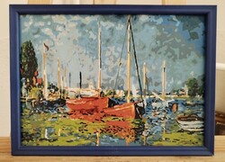 (FBL7) Szép kis festmény Claude Monet után 35x26  cm kerettel kis hajók