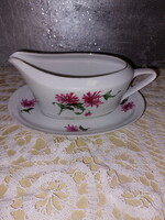 Alföldi régi szegfű mintás porcelán szószos kiöntő, tányérérral, arany széllel