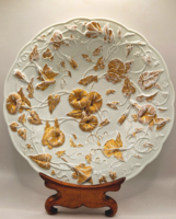 Antik meissen virágos aranyozott dombor tányér c1880 28cm