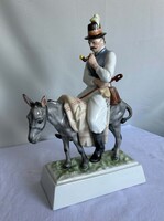 Herendi porcelán figura - Markup Béla: Pipázó juhász szamáron (38 cm)