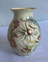 Zsolnay kézzel festett porcelán váza - 13 cm - virágmintás, hibátlan