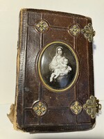 Bőrkötésű két csatos imakönyv 1870 + imaképekkel!
