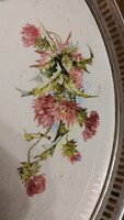 Kb 1900 - Jugendstil /szecessziós bogáncs mintás porcelán kínálótál / tálca fém foglalatban