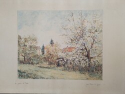 Jean - Marie Le Hűen : Le Jardin du poete/ kézzel színezett művészi grafika eredeti hordozon