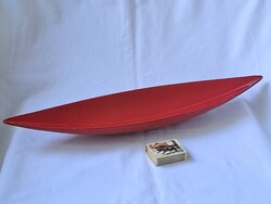 Nagy méretű, Zsolnay Török János tervezte art deco ökörvérmázas csónak alakú tál, asztalközép