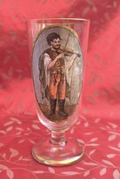 Antik, Magyar díszpohár, kézifestésű paszományos hegedűssel. Hibátlan!