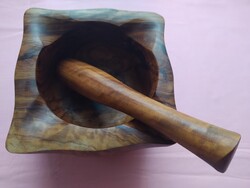 Hibátlan, rusztikus olajfa mozsár és törő (14x9 cm)