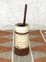ANTIK NÉPI FA MOZSÁR, VAS TÖRŐVEL 58.5 CM