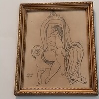 BÉLA KÁDÁR (1877-1956): Female nude with veil.